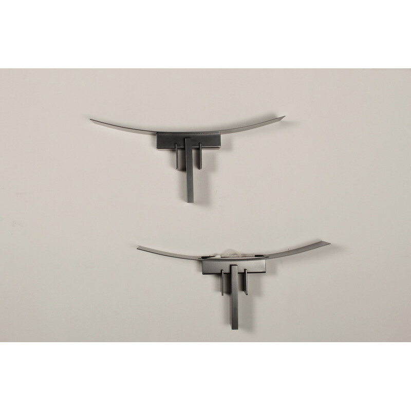Pair of vintage black metal wall lights by Jean Michel Wilmotte for Sce, France 1980