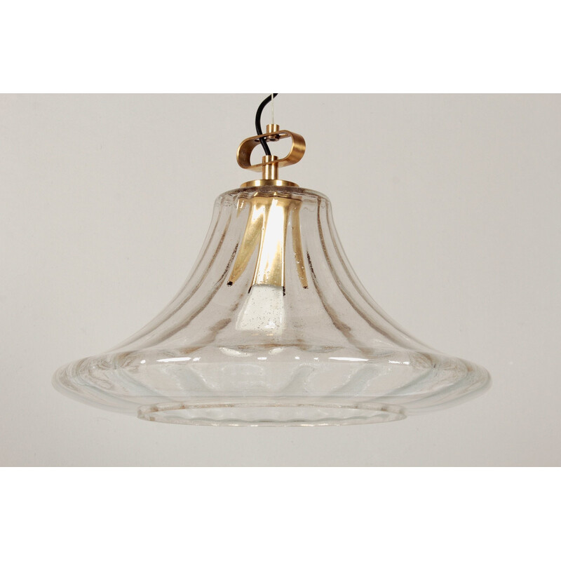 Vintage glass and brass pendant lamp by Limburg, Germany 1970