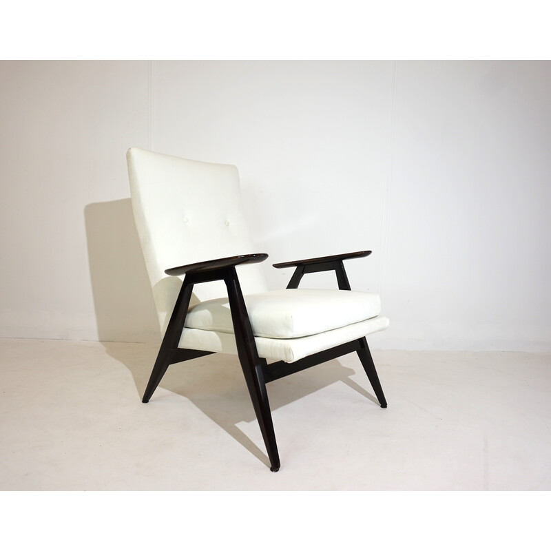 Vintage SK 640 armchair in wood and fabric by Pierre Guariche for Steiner, France 1950