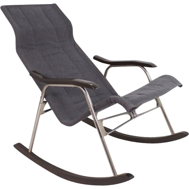 Vintage rocking chair in aluminum and wood by Takeshi Nii, Japan 1950