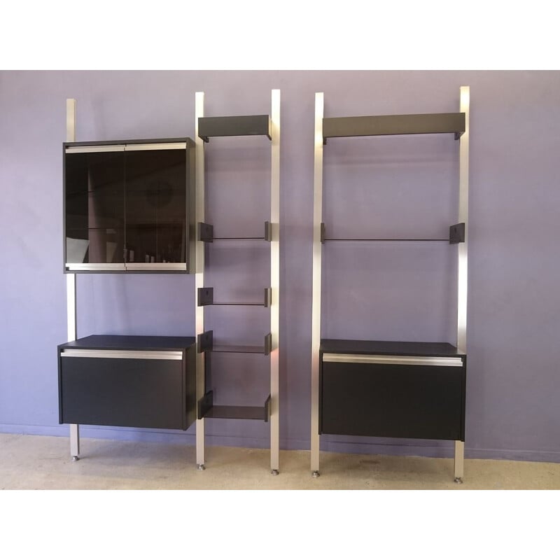 Grey double shelf in aluminium and melamine by Ducaroy  for Ligne Roset - 1970s