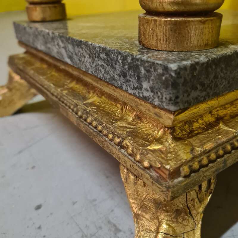 Vintage gilded stucco and marble plant stand, Sweden 1900