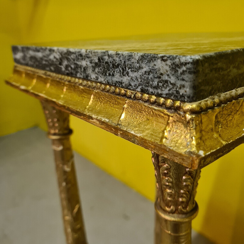 Vintage gilded stucco and marble plant stand, Sweden 1900