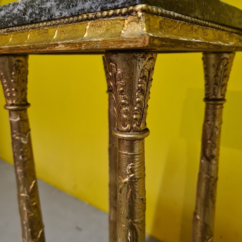 Vintage gilded stucco and marble plant stand, Sweden 1900