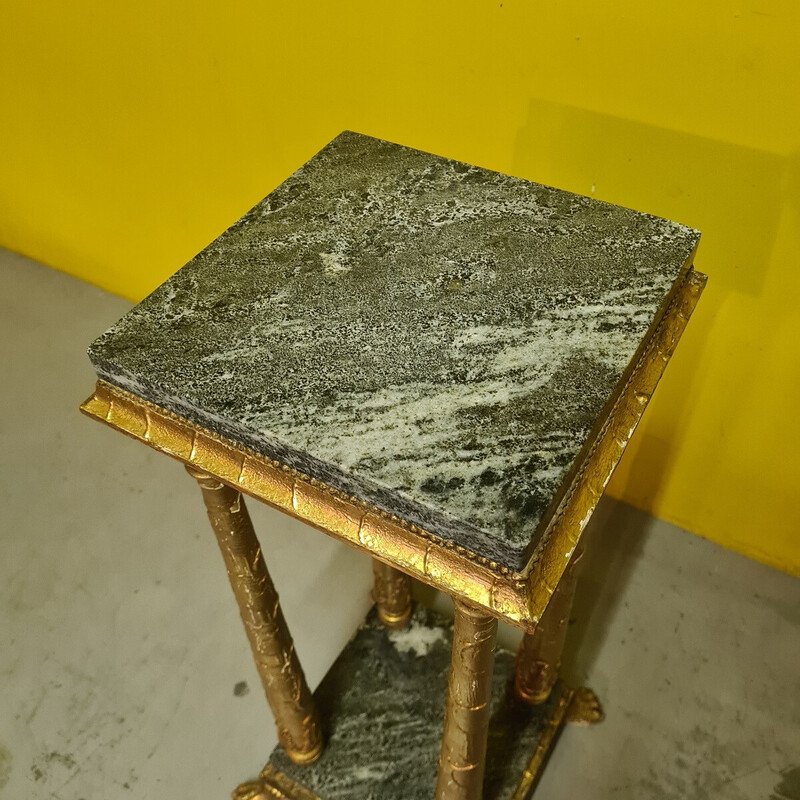 Vintage gilded stucco and marble plant stand, Sweden 1900