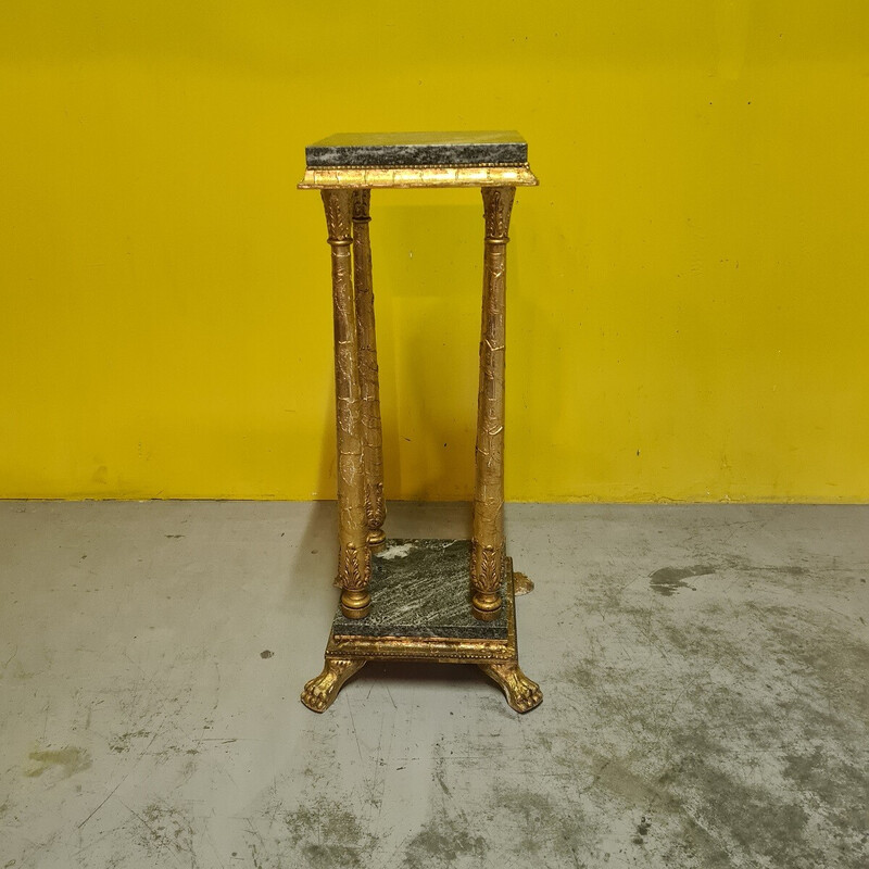 Vintage gilded stucco and marble plant stand, Sweden 1900