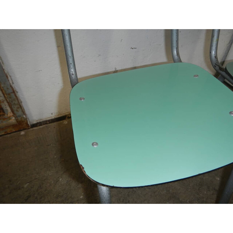 Pair of vintage children's chairs in metal and green formica