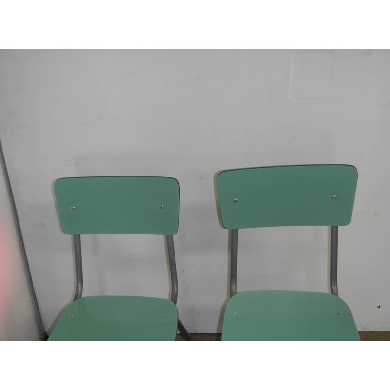 Pair of vintage children's chairs in metal and green formica