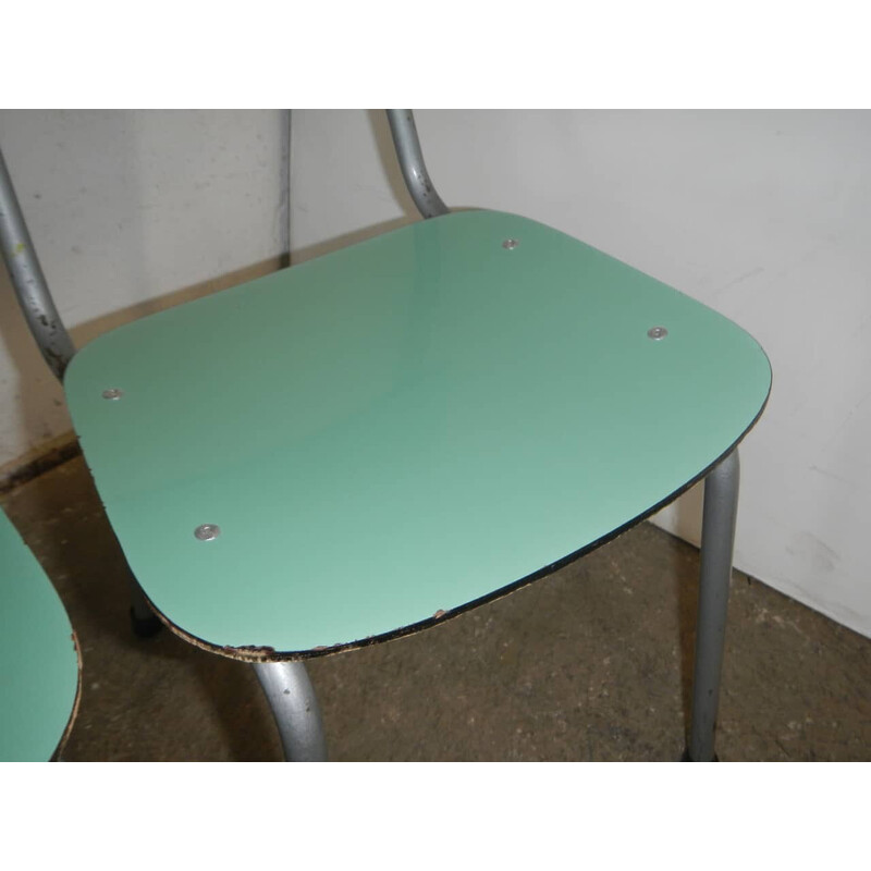 Pair of vintage children's chairs in metal and green formica