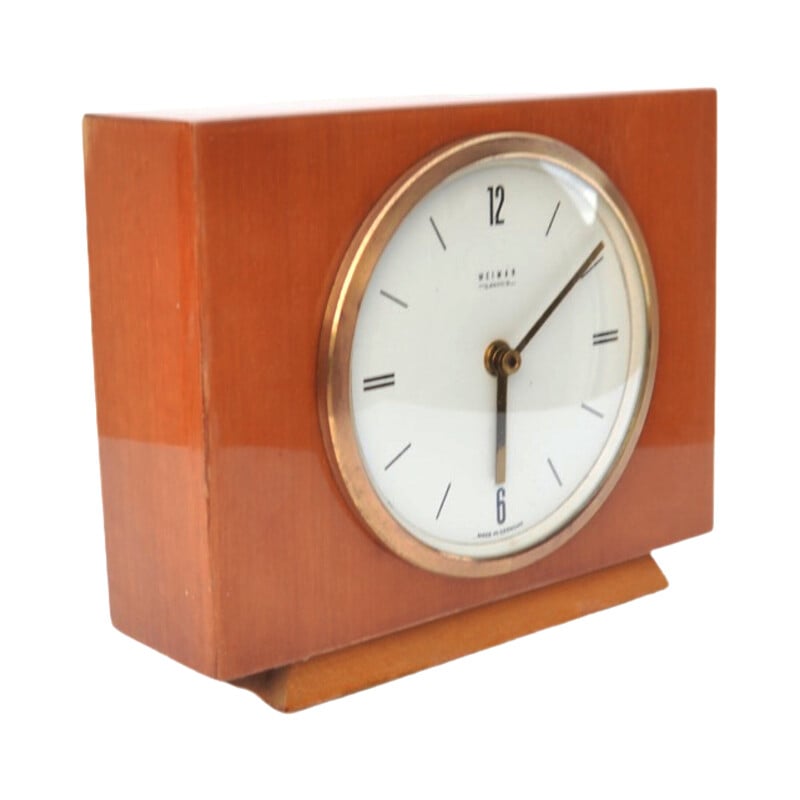 Relógio de lareira vintage em madeira para a Weimar Electric, Alemanha 1970