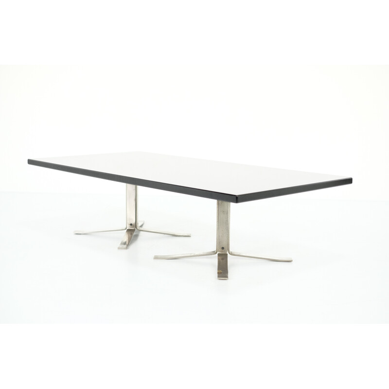 Vintage coffee table in wood and brushed steel by Gianni Moscatelli for Formanova, Italy 1970