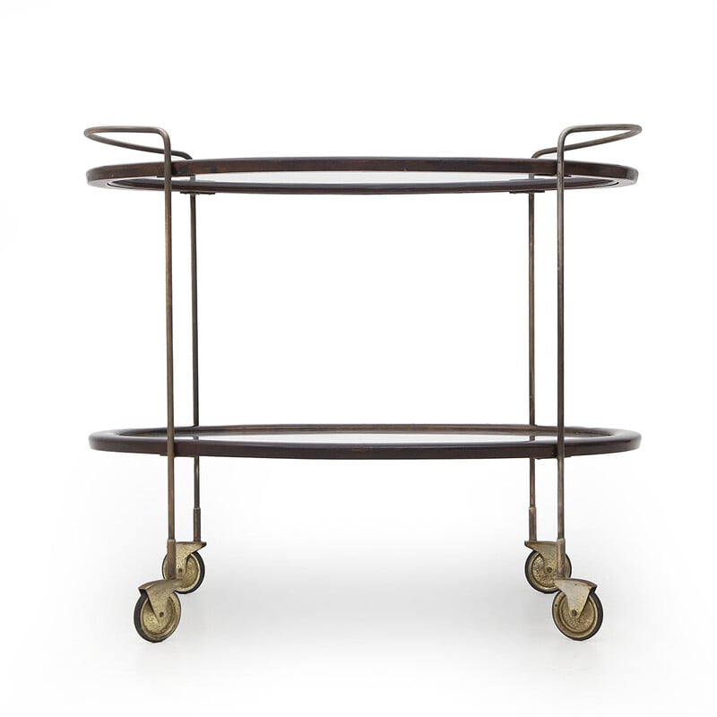 Vintage trolley in wood and glass, Italy 1950