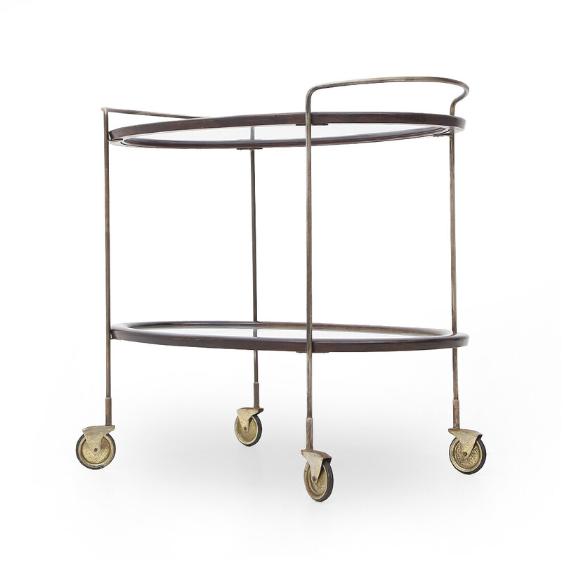 Vintage trolley in wood and glass, Italy 1950
