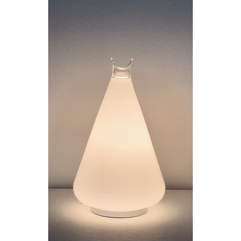 Vintage Buto lamp in white Murano glass and metal by Noti Massari for Leucos, Italy 1970