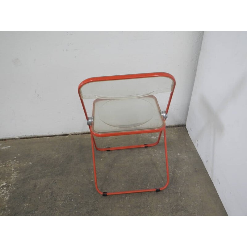 Set of 4 vintage Pila chairs in red metal and plastic by Anonima Castelli
