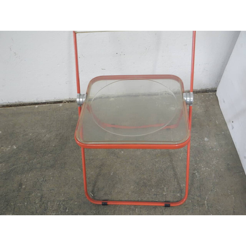 Set of 4 vintage Pila chairs in red metal and plastic by Anonima Castelli