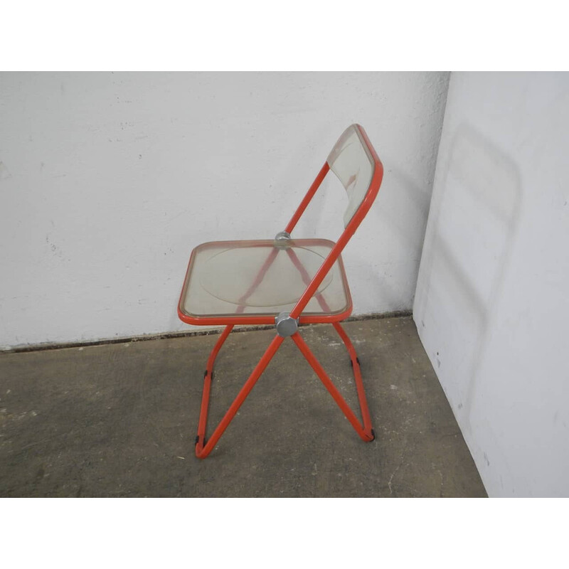 Lot de 4 chaises vintage Pila en métal rouge et plastique par Anonima Castelli