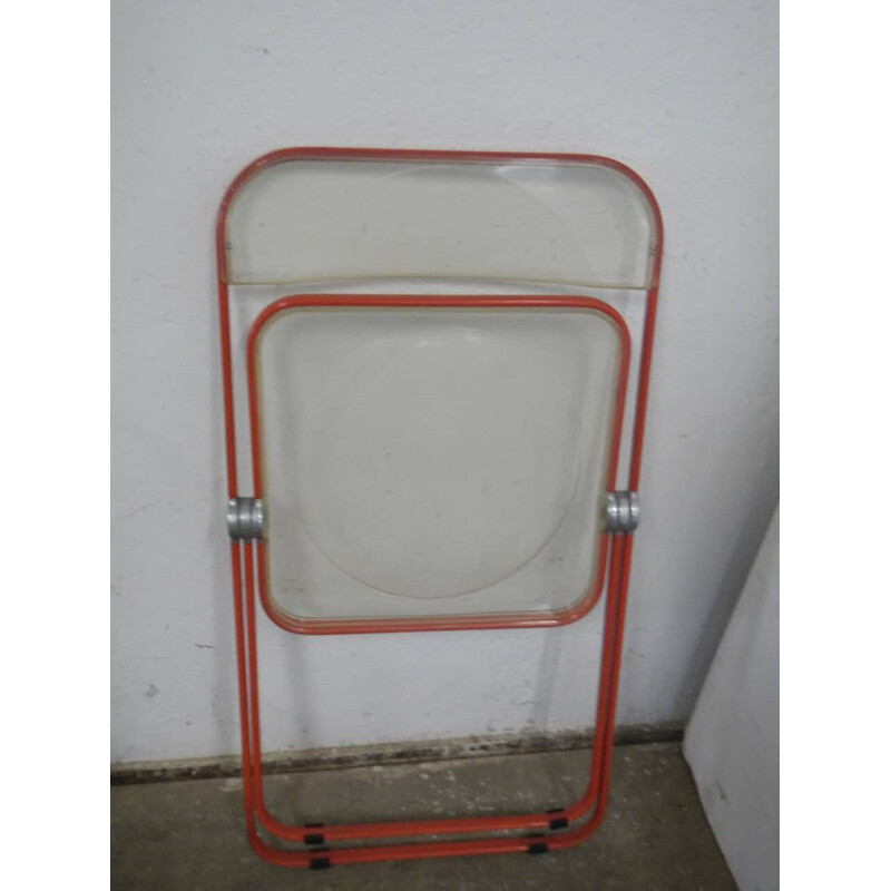 Lot de 4 chaises vintage Pila en métal rouge et plastique par Anonima Castelli