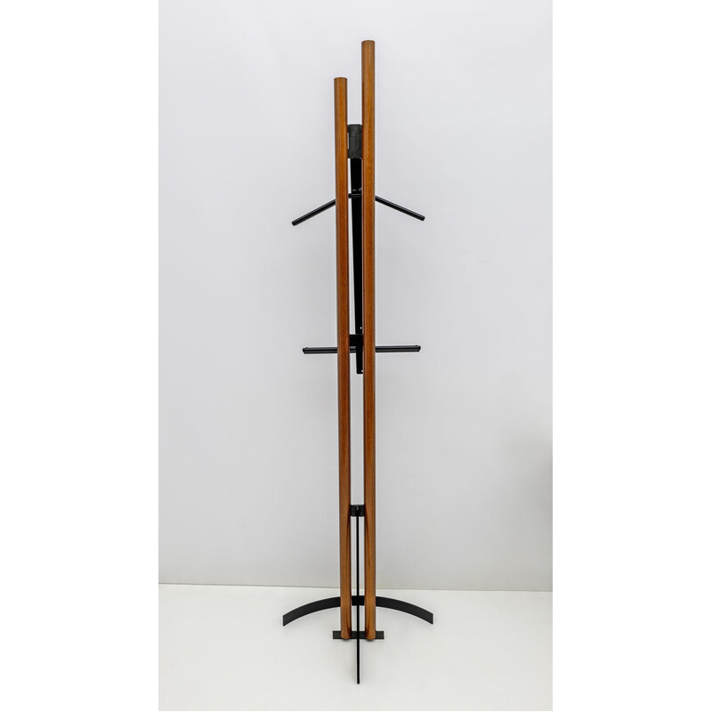 Vintage hanger in metal and mahogany-stained beech wood, Italy 1970
