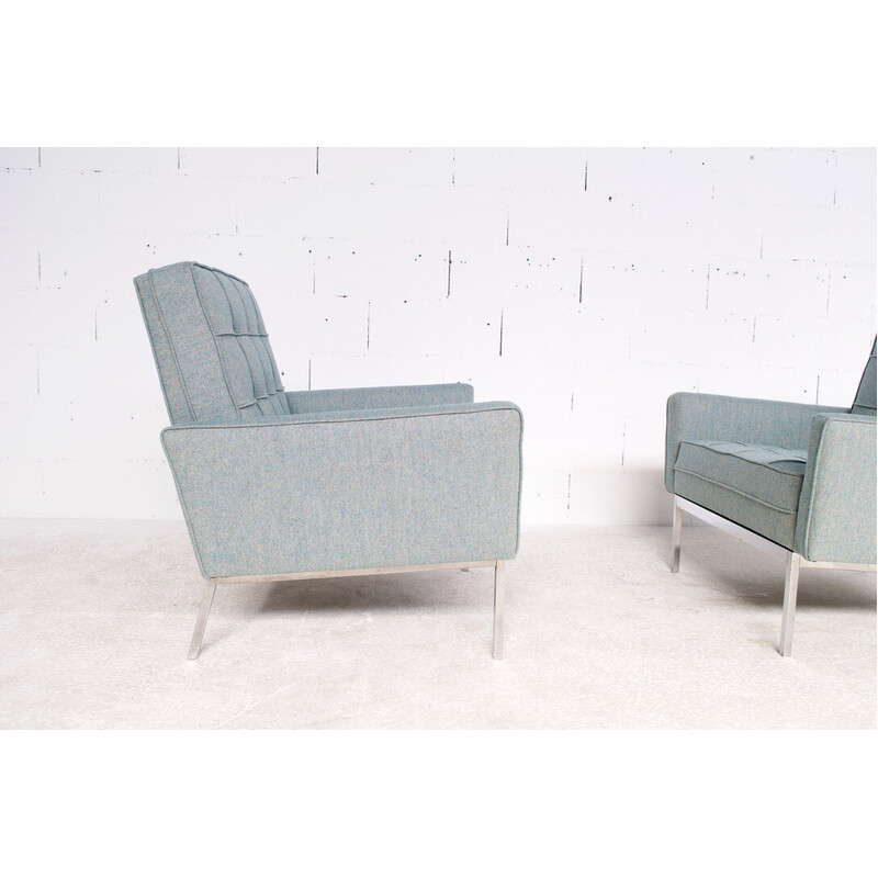 Pair of vintage 67 A armchairs in chrome steel and fabric by Florence Knoll for Knoll Internationnal, 1966