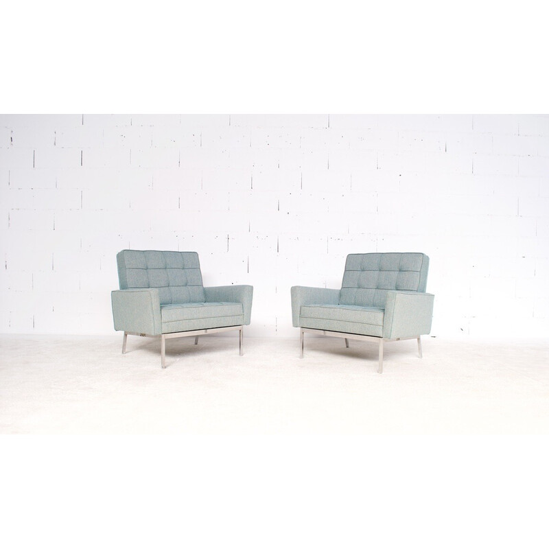 Pair of vintage 67 A armchairs in chrome steel and fabric by Florence Knoll for Knoll Internationnal, 1966