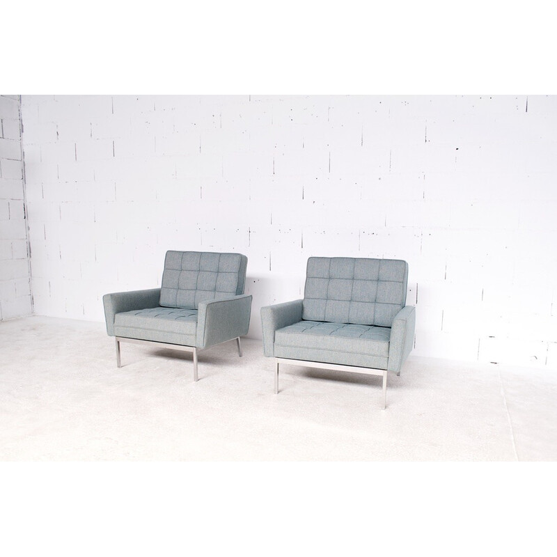 Pair of vintage 67 A armchairs in chrome steel and fabric by Florence Knoll for Knoll Internationnal, 1966