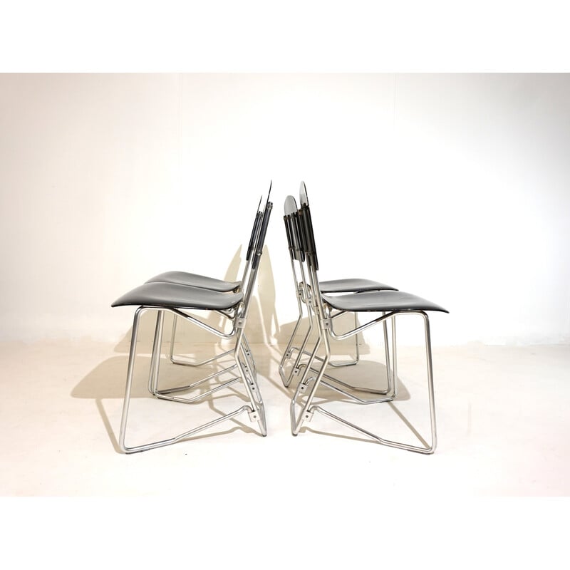 Set of 4 vintage stackable chairs in aluminum and black wood by Armin Wirth for Ph. Zieringer, 1950