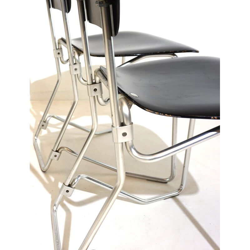 Lot de 4 chaises vintage empilables en aluminium et bois noir par Armin Wirth pour Ph. Zieringer, 1950
