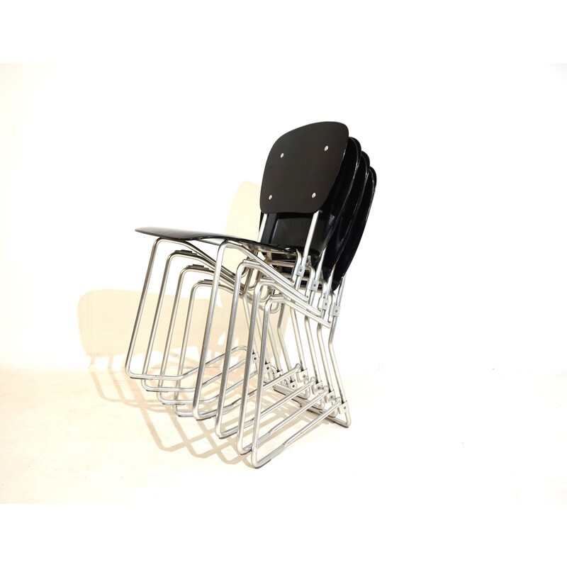 Set of 4 vintage stackable chairs in aluminum and black wood by Armin Wirth for Ph. Zieringer, 1950