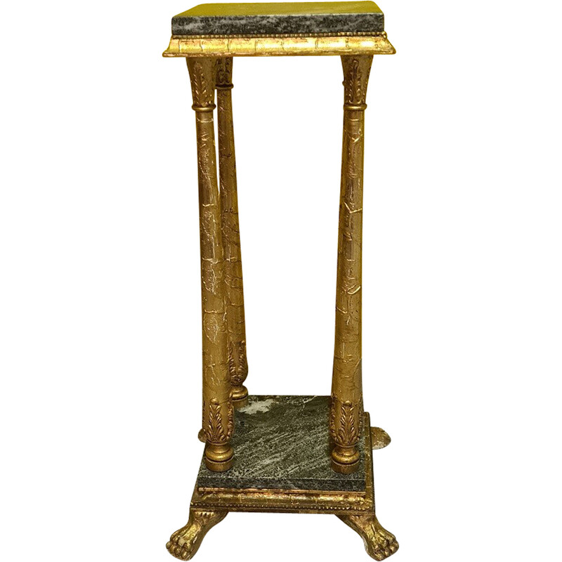 Vintage gilded stucco and marble plant stand, Sweden 1900