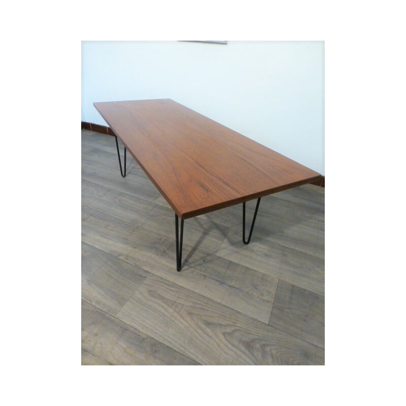 Vintage black wood and metal rectangular coffee table - 1960s