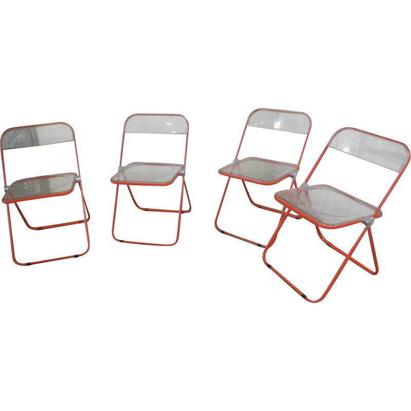 Set of 4 vintage Pila chairs in red metal and plastic by Anonima Castelli