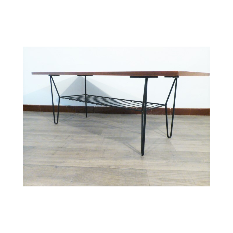 Table basse noire en bois et en métal - 1960