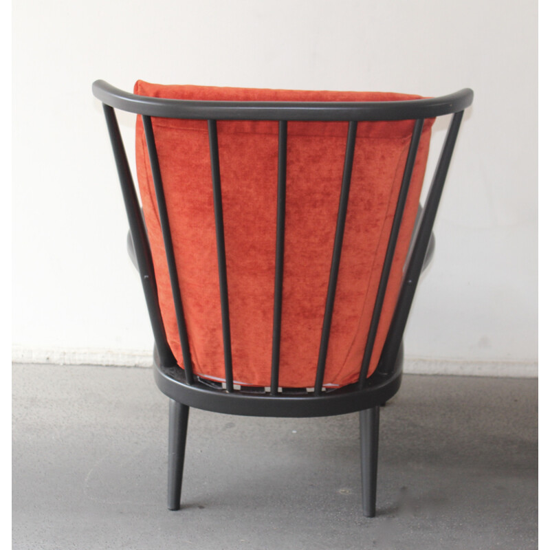Wooden red armchair with highback -  1960s