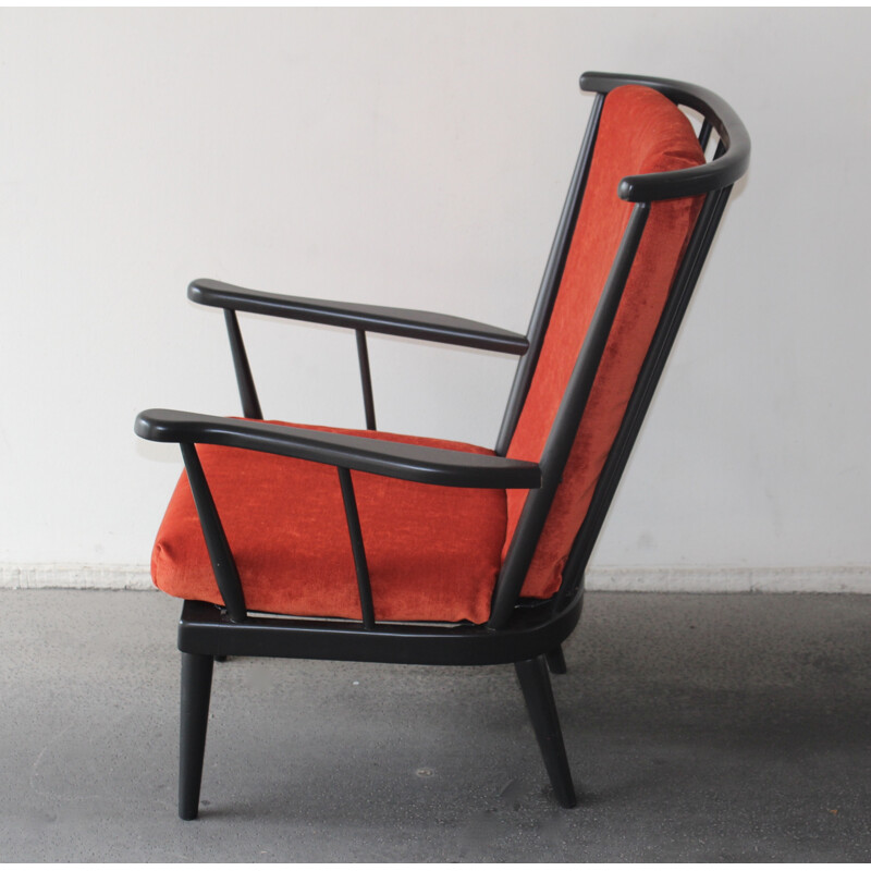 Wooden red armchair with highback -  1960s