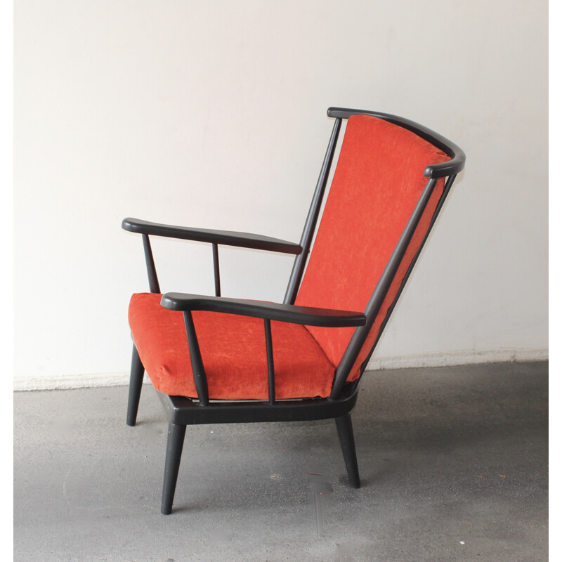 Wooden red armchair with highback -  1960s