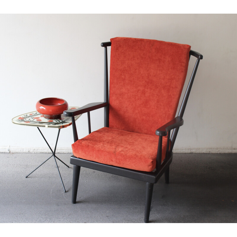 Wooden red armchair with highback -  1960s