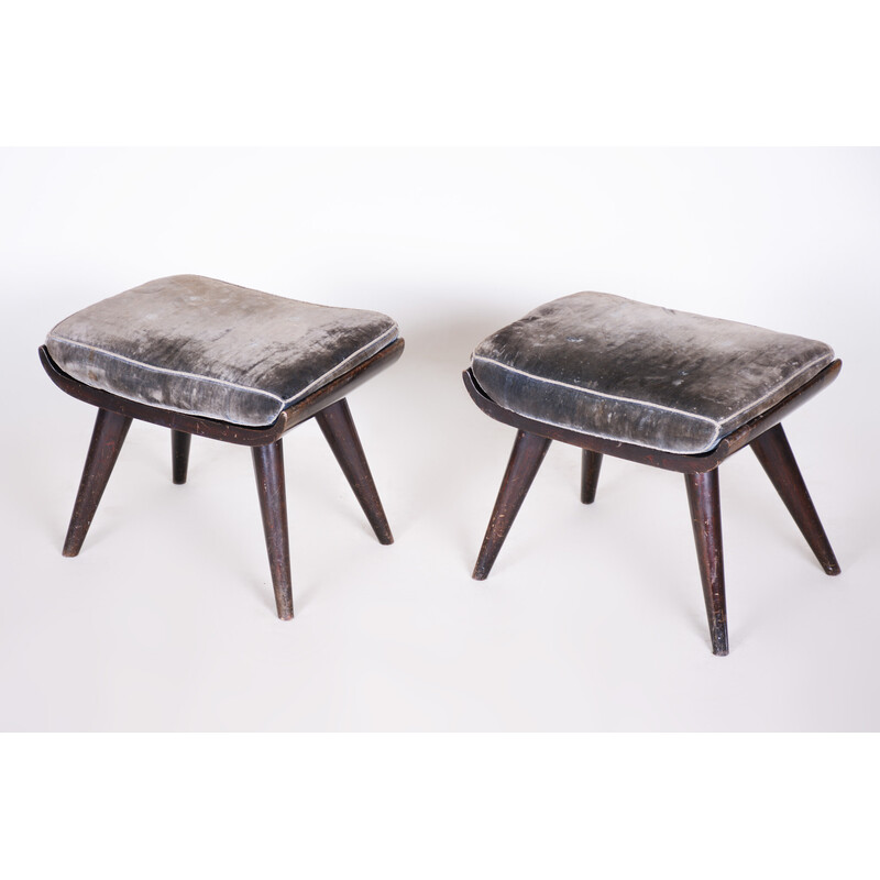 Pair of vintage Art Deco stools in stained and varnished beech, Czechoslovakia 1920