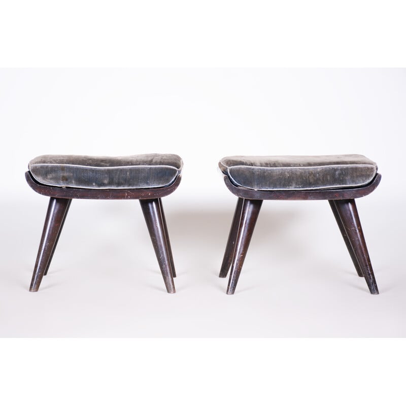 Pair of vintage Art Deco stools in stained and varnished beech, Czechoslovakia 1920
