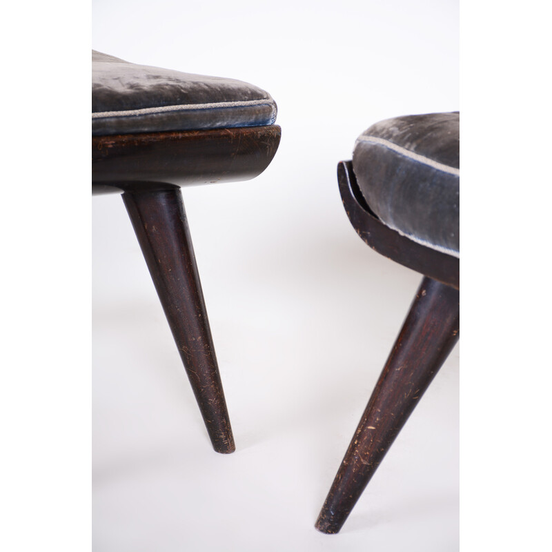 Pair of vintage Art Deco stools in stained and varnished beech, Czechoslovakia 1920