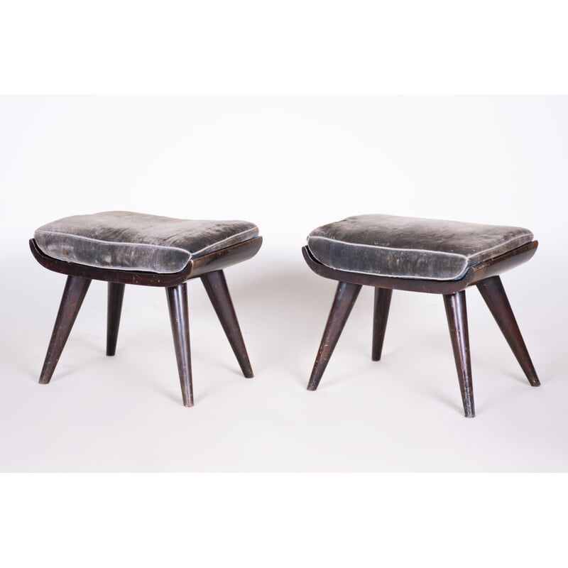 Pair of vintage Art Deco stools in stained and varnished beech, Czechoslovakia 1920