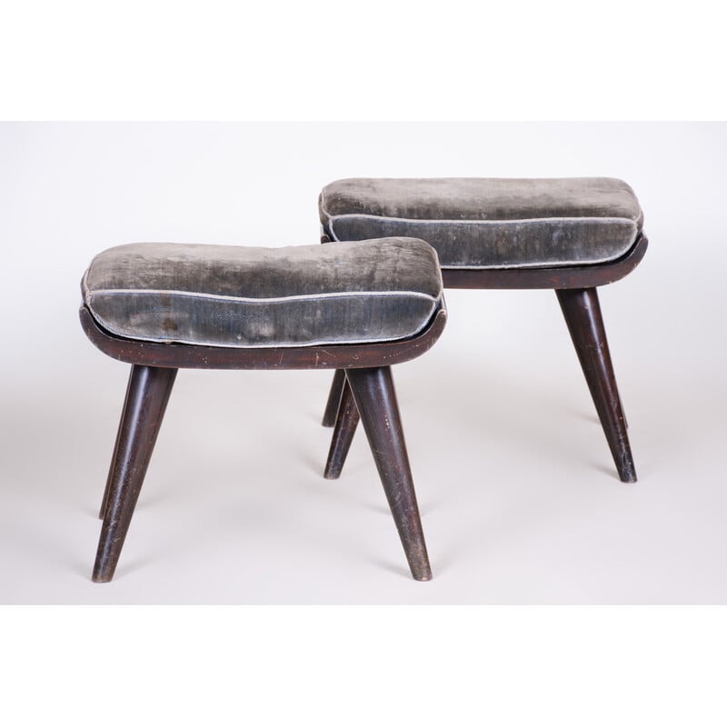 Pair of vintage Art Deco stools in stained and varnished beech, Czechoslovakia 1920