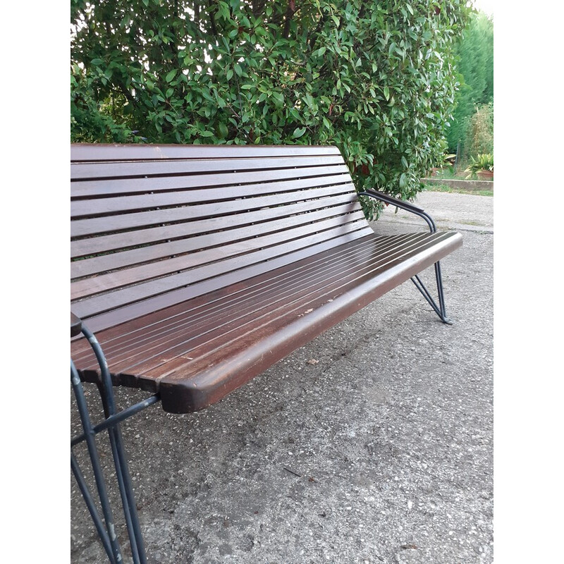 Vintage station bench in solid wood and iron