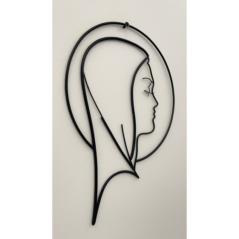 Vintage wall decoration in black synthetic material representing an image of Saint, 1960