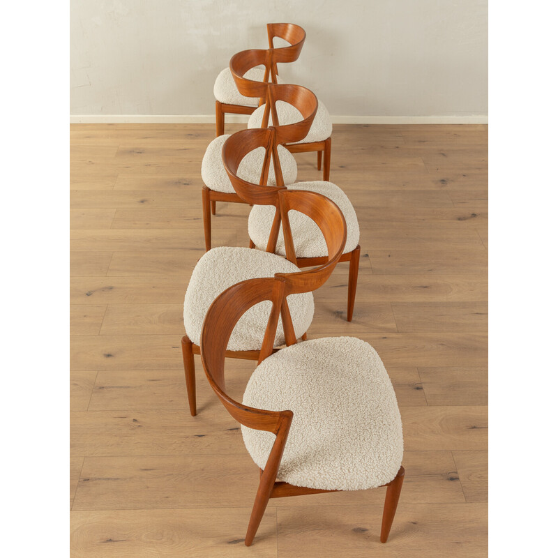 Set di 6 sedie vintage per sala da pranzo in teak massiccio e tessuto di  H.W. Klein per Bramin, 1960