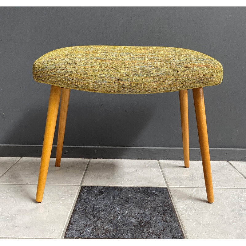 Vintage footstool with ottoman in yellow fabric, 1960