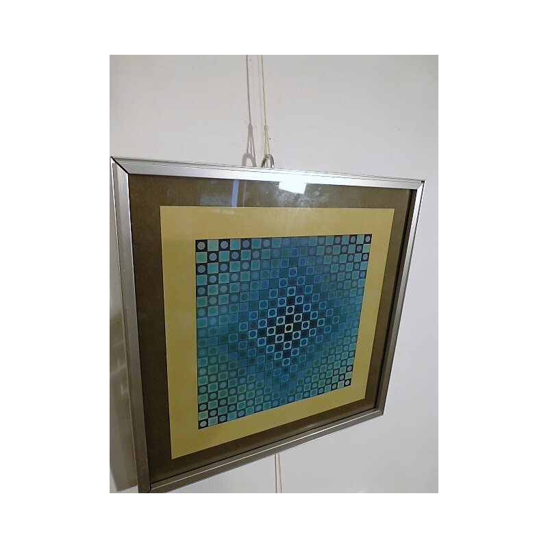 Multicolored silkscreen in paper representing a work of Victor Vasarely - 1960s