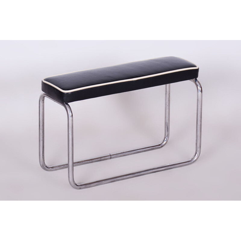 Vintage Bauhaus stool in chrome steel and Italian leather, Czechoslovakia 1930