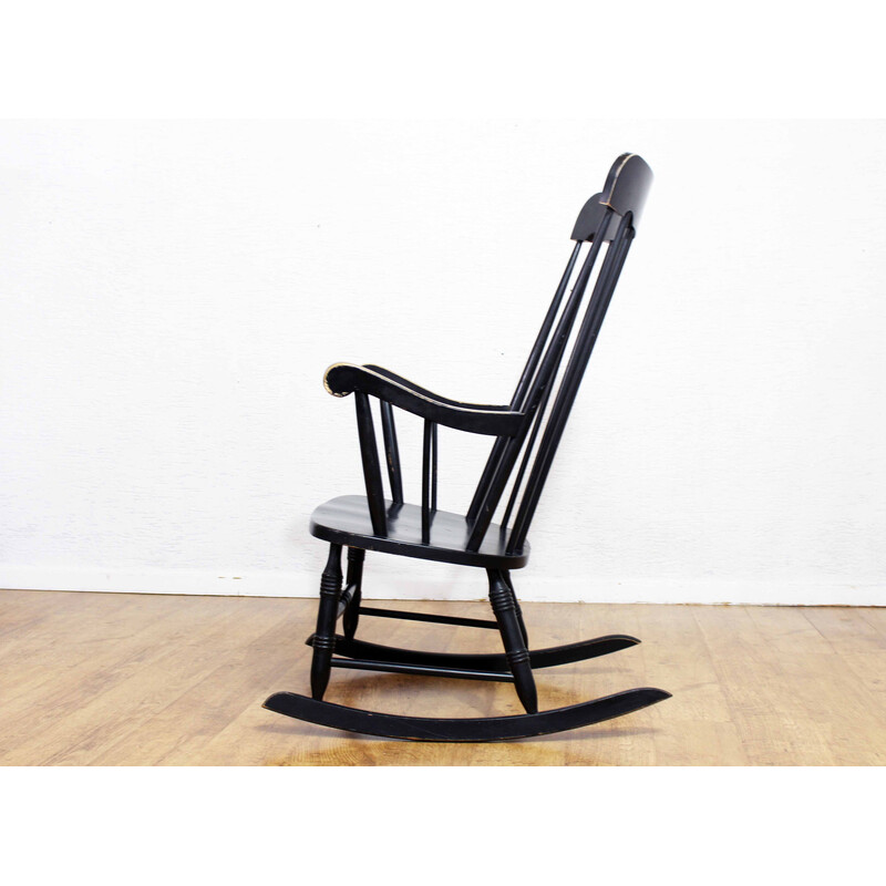 Vintage black wooden rocking chair, 1960