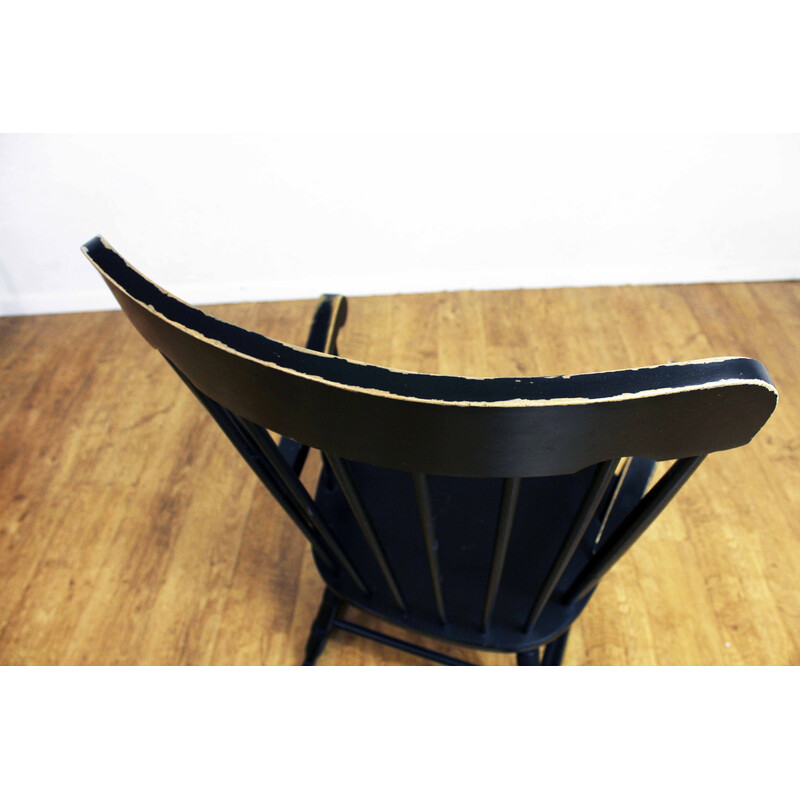 Vintage black wooden rocking chair, 1960